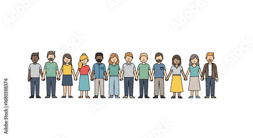 Diverse group of people holding hands representing unity and collaboration between different cultures and backgrounds across the globe