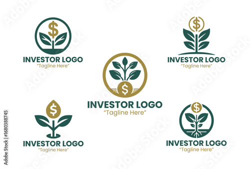 Elegant 5 investor logo set for finance business, investment company, and wealth branding.