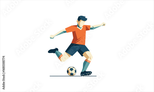 Athletic Male Soccer Player Kicking Ball in Dynamic Action Pose.