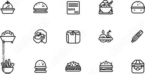 Food Icon Set – Burger, Drink, Snack, Pizza, Restaurant, Meal, Fast Food, Beverage, Lunch, Dinner, Cafe, Sandwich, Coffee, Bread, Sweet, Fries, Culinary, Menu