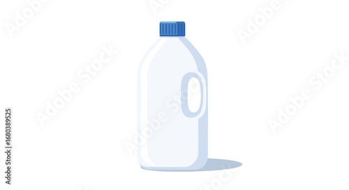 Minimalist depiction of a white plastic container with a blue lid commonly used in household settings for liquids or cleaning products