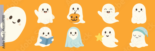 Cute Halloween Ghost Characters Isolated on White Background
