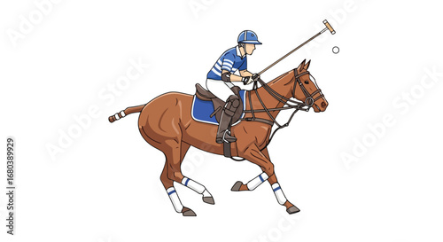 Dynamic equestrian sport artwork featuring a polo player and his horse in action against a pristine white canvas delivering elegance