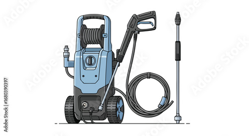 Isolated illustration showcasing a portable electric pressure washer for cleaning purposes and outdoor maintenance operations