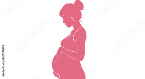 Elegant Silhouette of a Pregnant Woman in Gentle Pink Displaying Maternal Grace and Anticipation of New Life Radiance in a Tender Light