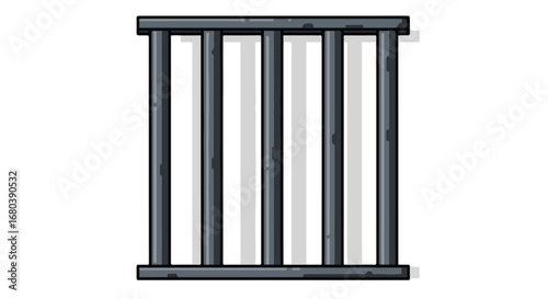 Illustration of a Jail Cell Bars Depicting Confinement and Restriction of Freedom with Metal Elements and Isolated White Background