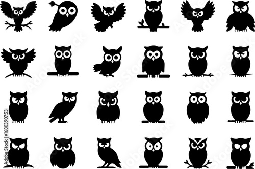 Owl Family Silhouette on Branch Vector Bundle