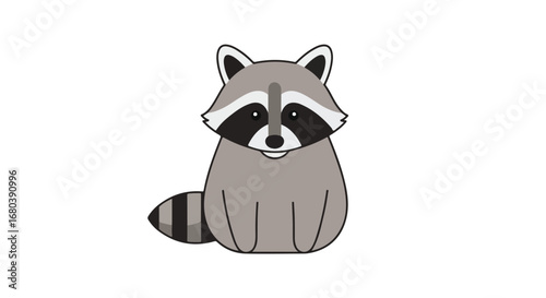 Cartoon-style depiction of a gray raccoon with a striped tail and a black mask around its eyes smiling friendly at the viewer