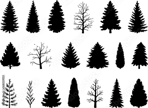 Variety of Tree Silhouettes Collection Vector Graphics Bundle