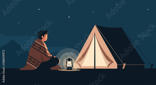 Serene Camping Scene Under a Starry Sky: A Nighttime Adventure in Nature