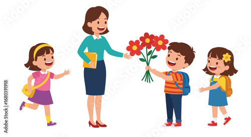 Teacher Receiving Flowers From Students