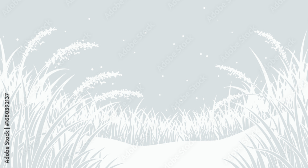 Obraz premium Serene Winter Field Silhouette Displaying Whispering Grasses And Gentle Snowfall