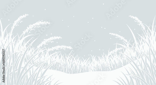 Serene Winter Field Silhouette Displaying Whispering Grasses And Gentle Snowfall