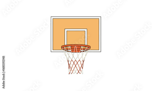 Basketball hoop with orange backboard and net, simple vector illustration.