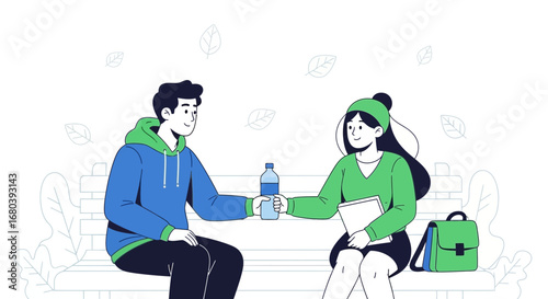 Sharing Hydration: A Friendly Gesture Between Two Individuals, Promoting Health