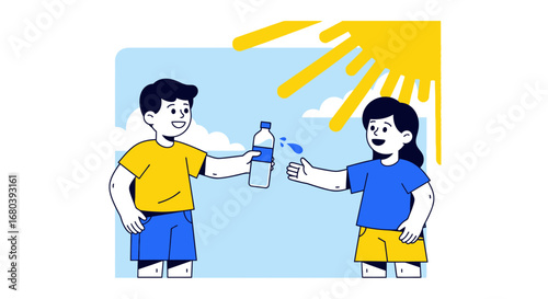 Sharing Hydration: A Refreshing Illustration of Friendship and Sunny Days