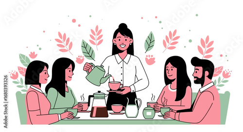 Sharing Tea Moments: A Group of Friends Enjoying Tea and Conversation Together