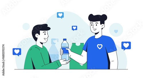 Sharing Water Bottle With Love Icon Illustration of Social Interaction Concept
