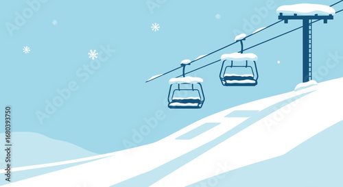 Simple Winter Scene Featuring a Ski Lift and Snowy Slopes in a Calm Illustrated Vibe
