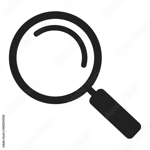 Magnifying glass icon with lens reflection for investigation and search