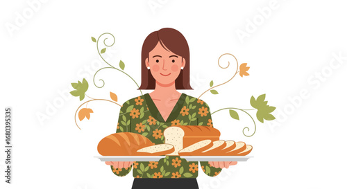 Smiling Baker Holding a Tray of Freshly Baked Bread, Representing Warmth and Nourishment
