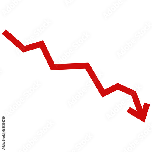 Red downward trending arrow graph symbolizing financial decline and economic recession