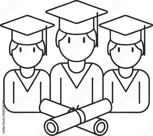 A group of three graduates wearing graduation caps and gowns, holding diplomas, symbolizing academic achievement and success