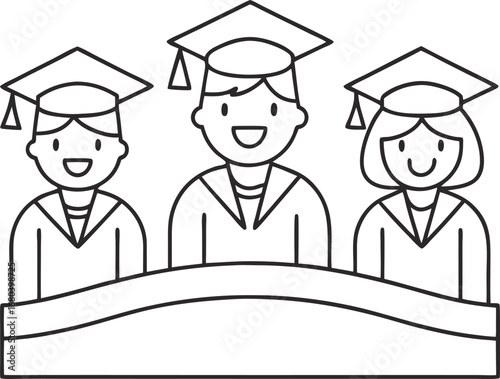 A group of three graduates wearing graduation caps and gowns, symbolizing academic achievement and success