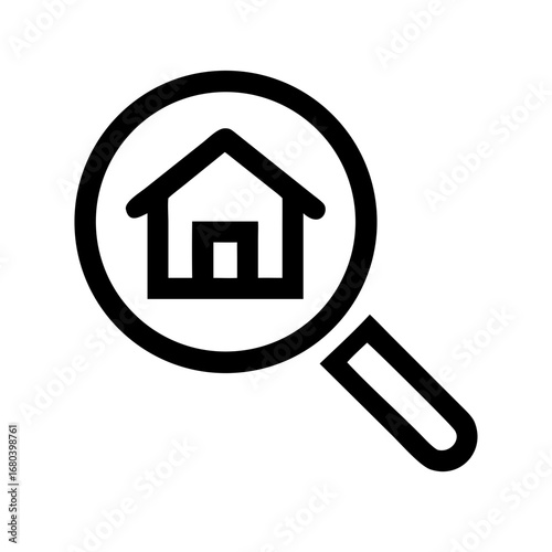 Magnifying glass focusing on a house icon representing real estate search and property investigation task