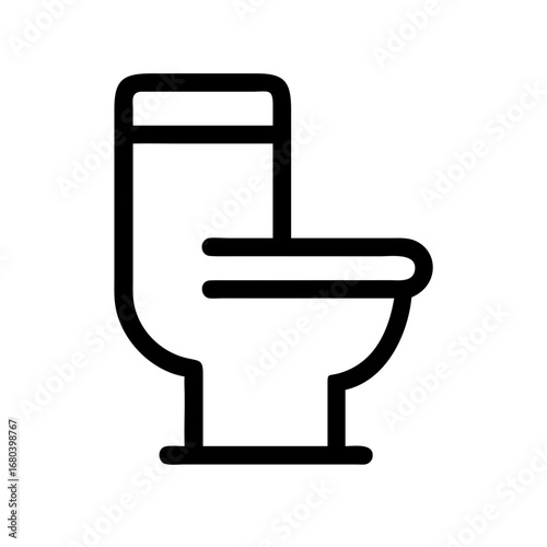 Illustration of a toilet with a closed lid in a simple black outline against a white background design