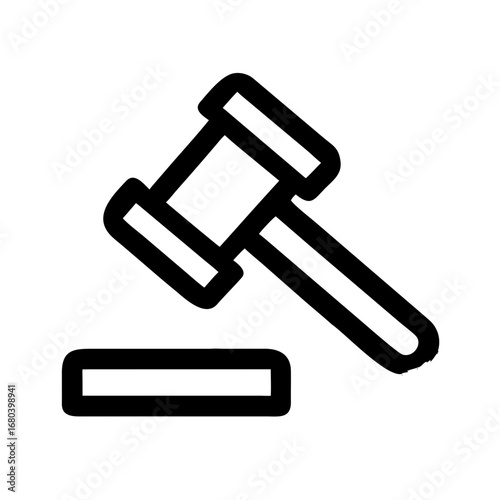 Illustration of a black gavel and striking block representing law and order in a simple design