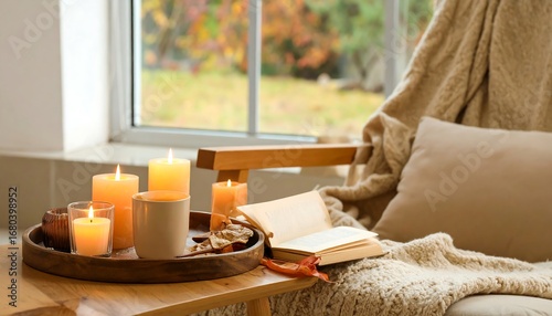 Cozy autumn scene by window