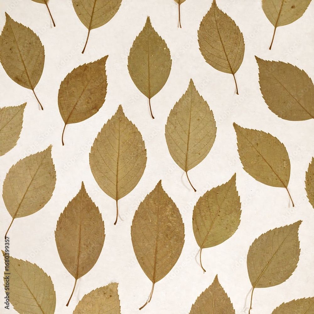 Fototapeta premium Dried leaves arranged on a light background