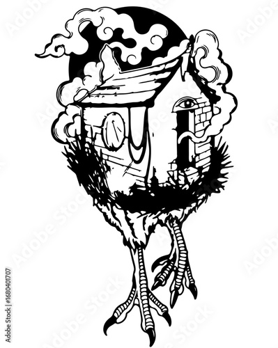 Whimsical chicken house illustration perfect for children's books and fantastical designs