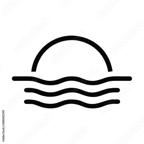 Sun and ocean waves vector icon isolated on white background