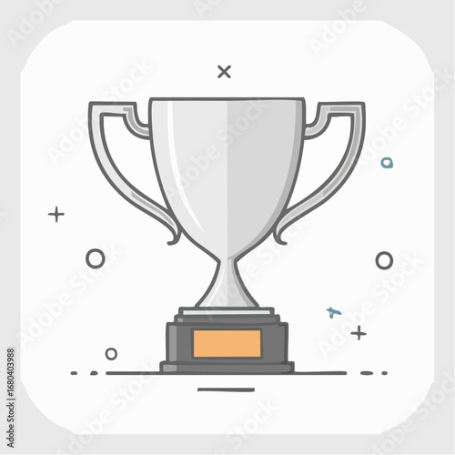 Silver trophy cup with black base and orange plaque.