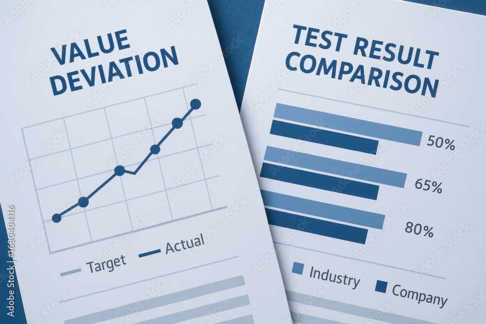 Fototapeta premium Test result comparison chart with industry and company data, value deviation graph, business analysis, professional report, blue color scheme