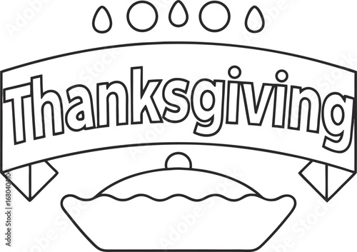 Thanksgiving outline with pie, perfect for coloring books or holidaythemed designs, conveying a sense of warmth and gratitude