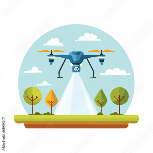 Drone spraying crops in a field.
