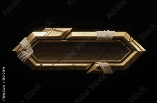 Hand-drawn game UI buttons, dark gold metal, with gauze binding around the edges, presenting an ancient Egyptian feel, vector illustration
