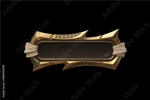 Hand-drawn game UI buttons, dark gold metal, with gauze binding around the edges, presenting an ancient Egyptian feel, vector illustration