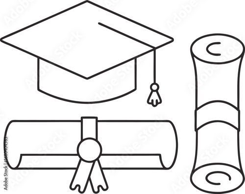 Graduation cap and diploma, symbolizing academic achievement and success in education with a mortarboard and scroll