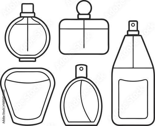 Elegant perfume bottle collection, showcasing various shapes and styles of fragrance containers for beauty and fashion