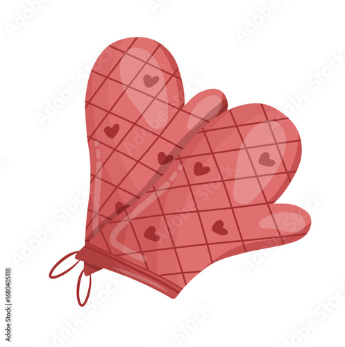 Red Oven Mitt with Hearth Pattern Illustration Isolated on White Background