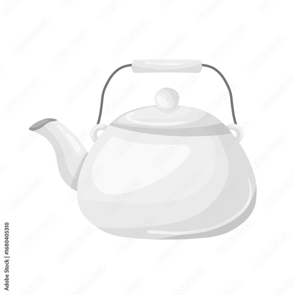 Obraz premium White Teapot or White Metal Kettle Illustration Isolated on White Background