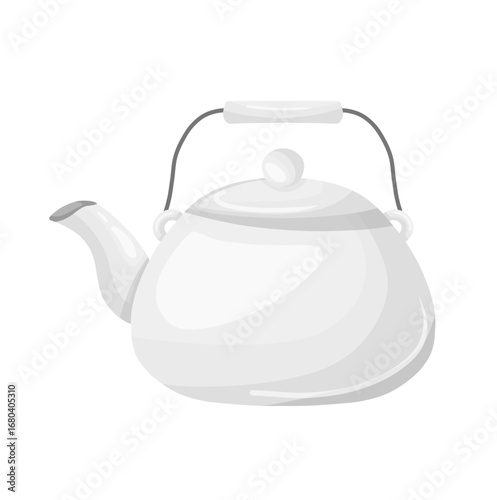 White Teapot or White Metal Kettle Illustration Isolated on White Background