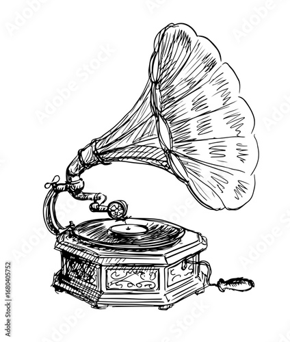 Vintage Gramophone with Brass Horn Vector Image