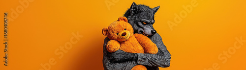 Halloween warewolf hugging teddy bear