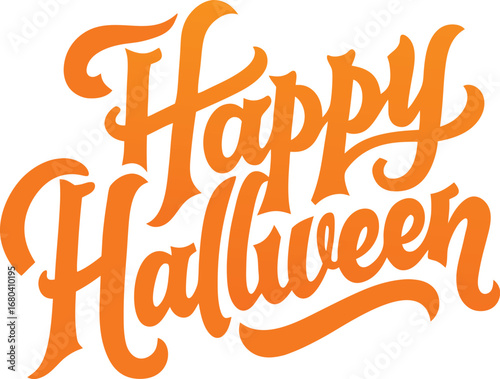 Festive happy halloween lettering in vibrant orange, perfect for holiday greetings, invitations, and decorations, adding a touch of vintage charm