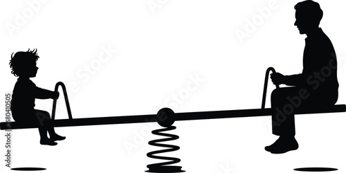 Child and Adult on Seesaw Silhouette – Playground Vector Clipart for Family Fun, Parenting, and Childhood Designs